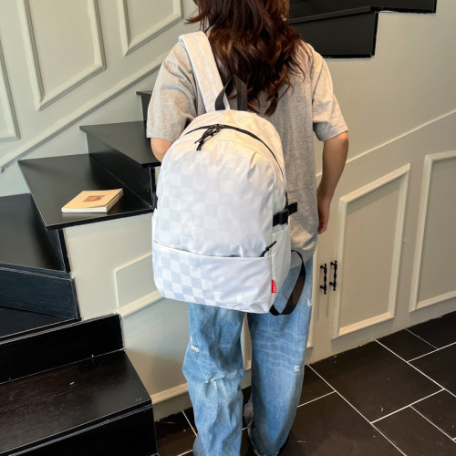 棋盤格港風情侶雙肩包休閒大容量純色旅行後後背包學生書包後後背包雙肩包