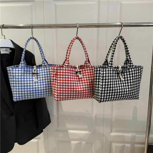 秋季新款托特包韓系慵懶風簡約雙麵包格紋撞色布袋帆布包 秋季新款托特包韓系慵懶風簡約雙麵包格紋撞色布袋帆布包