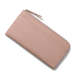 日式真皮荔枝紋7字拉鍊女士錢包 時尚皮革長款錢夾零錢硬幣收納包