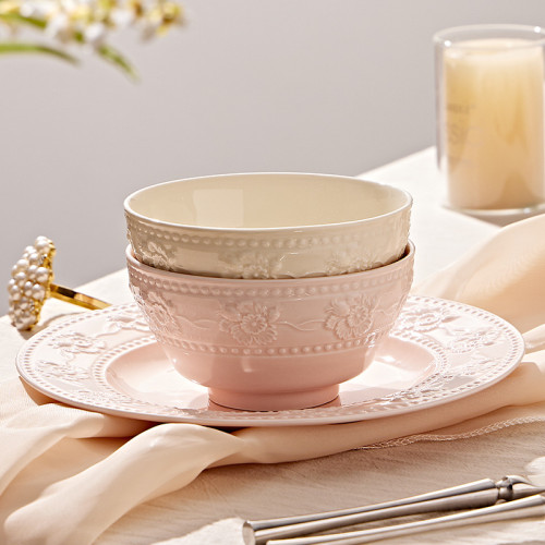 浮雕草莓盤子菜盤家用2026新款碗盤子陶瓷餐具高顔值深盤湯盤組合