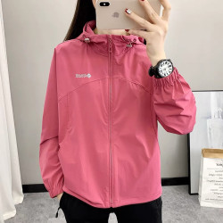 春夏季沖鋒衣女薄款彈力單層防水透氣戶外登山徒步連帽防曬衣外套