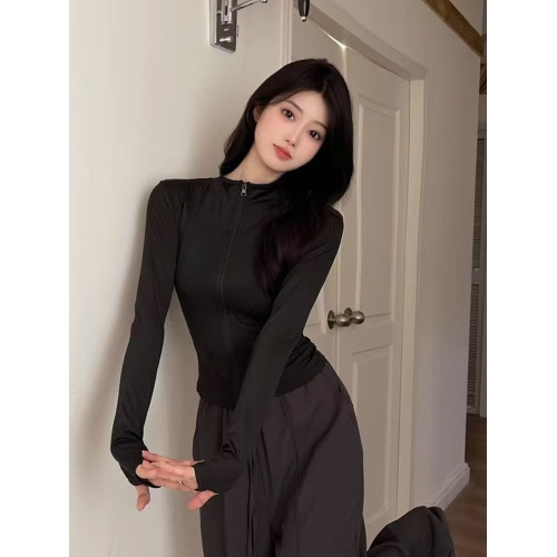 ALOACTIVE速乾瑜珈服外套女立領拉鍊緊身顯瘦跑步運動訓練防曬衣