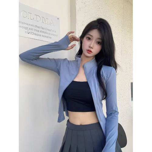 ALOACTIVE速乾瑜珈服外套女立領拉鍊緊身顯瘦跑步運動訓練防曬衣
