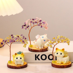 好運貓貓水晶發財樹甜甜小貓天然水晶原石擴香石工位擺件創意禮品