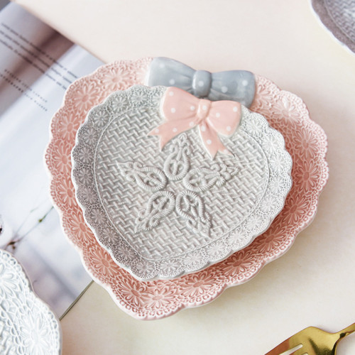 美式創意家居陶瓷盤愛心形淺盤甜點盤房間客廳餐桌裝飾物擺件