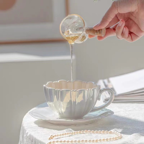 花瓣高顔值咖啡杯碟套裝高級禮品陶瓷杯下午茶馬克杯ins水杯套裝