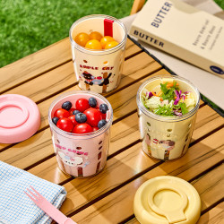 卡通網紅可攜式水果杯帶叉子裝瀝水外出便當盒上班族沙拉保鮮盒子
