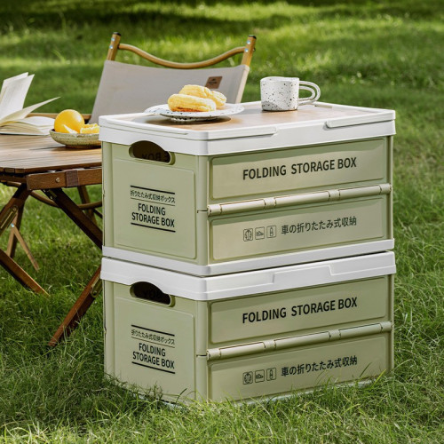 端午禮品箱提籃露營箱食品提籃提手印花設計帶蓋折曡收納箱加厚大