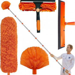 二合一窗戶清潔刮刀加長除塵刷雙面高層玻璃擦蜘蛛網刷