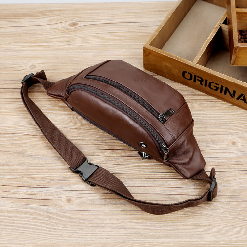 真皮多功能腰包男斜背休閒旅行包頭層牛皮耐磨大容量手機包胸包女