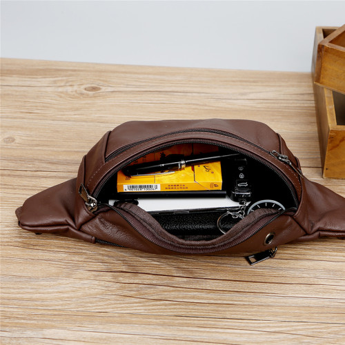 真皮多功能腰包男斜背休閒旅行包頭層牛皮耐磨大容量手機包胸包女