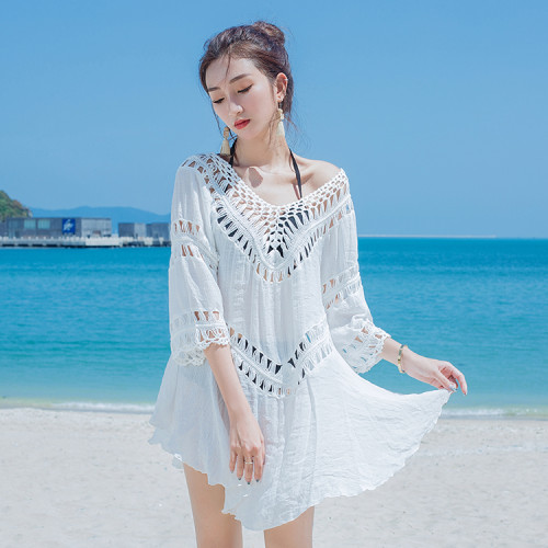 比基尼罩衫女三亞海邊度假泳衣外套鏤空蕾絲溫泉服外搭沙灘防曬衣