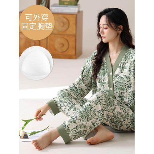 超大號長袖睡衣女200斤6XL胖MM免穿文胸有胸墊純棉加肥家居服秋季