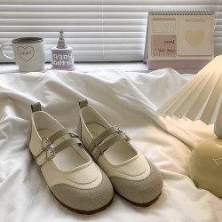 復古醜萌平底大頭單鞋女2025春季新款圓頭淺口休閒百搭瑪麗珍鞋子