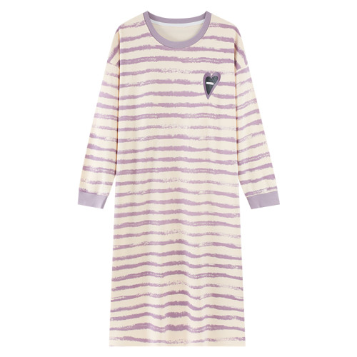 睡裙春秋季女士純棉2025年新款長袖寬鬆加肥大碼胖MM帶胸墊家居服 睡裙春秋季女士純棉2025年新款長袖寬鬆加肥大碼胖MM帶胸墊家居服