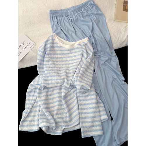 莫代爾棉睡衣女款春秋季韓系ins小清新條紋長袖長褲家居服可外穿 莫代爾棉睡衣女款春秋季韓系ins小清新條紋長袖長褲家居服可外穿