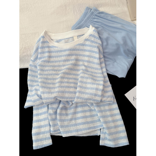 莫代爾棉睡衣女款春秋季韓系ins小清新條紋長袖長褲家居服可外穿 莫代爾棉睡衣女款春秋季韓系ins小清新條紋長袖長褲家居服可外穿