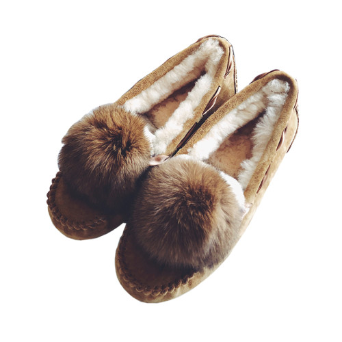 羊皮毛一體豆豆鞋女秋冬加絨2025新款毛球厚底一腳蹬毛毛女冬外穿