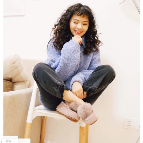 羊皮毛一體豆豆鞋女秋冬加絨2025新款毛球厚底一腳蹬毛毛女冬外穿