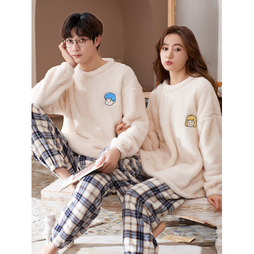 芬騰可安冬季情侶睡衣秋冬款女加厚加絨珊瑚絨2025年新款男家居服