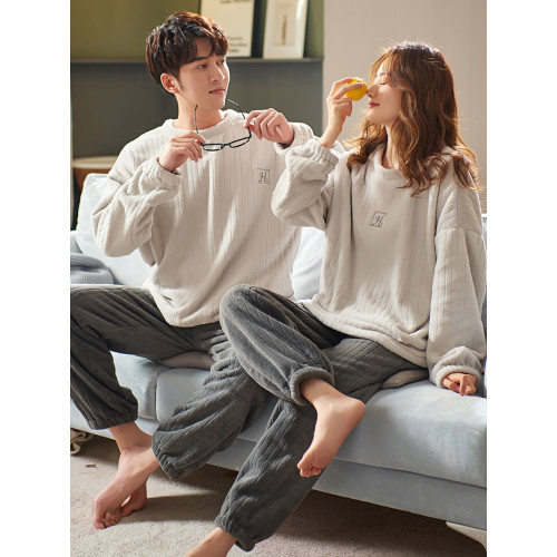 芬騰可安冬季情侶睡衣秋冬款女加厚加絨珊瑚絨2025年新款男家居服