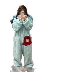 小醜魚連體睡衣女珊瑚絨卡通沙雕搞怪冬季加厚保暖大碼睡袍家居服