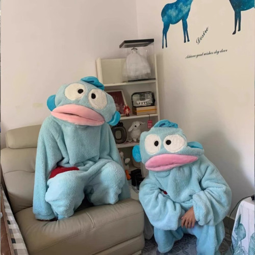 小醜魚連體睡衣女珊瑚絨卡通沙雕搞怪冬季加厚保暖大碼睡袍家居服