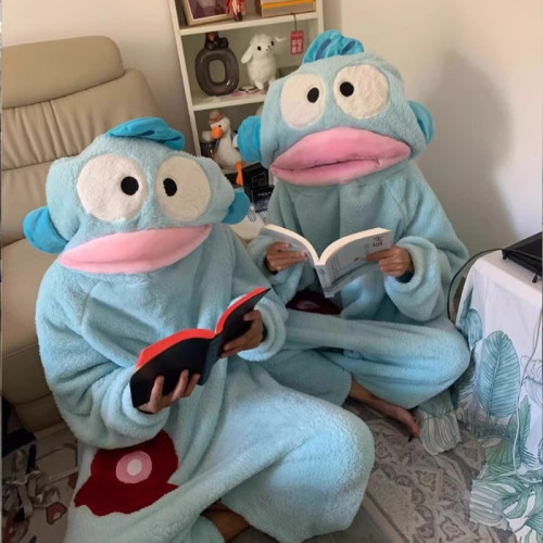 小醜魚連體睡衣女珊瑚絨卡通沙雕搞怪冬季加厚保暖大碼睡袍家居服