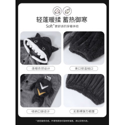 珊瑚絨男士睡袍秋冬季加厚加絨睡衣青少年浴袍冬天男生鯊魚家居服