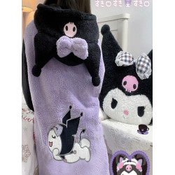 庫洛米睡袍女秋冬季大碼珊瑚絨睡衣法蘭絨可外穿連帽可愛卡通浴袍