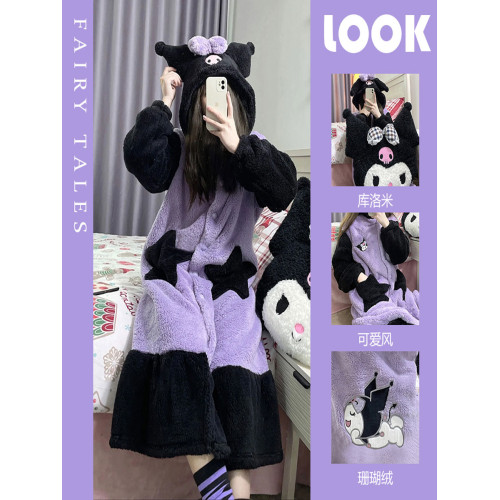 庫洛米睡袍女秋冬季大碼珊瑚絨睡衣法蘭絨可外穿連帽可愛卡通浴袍 庫洛米睡袍女秋冬季大碼珊瑚絨睡衣法蘭絨可外穿連帽可愛卡通浴袍