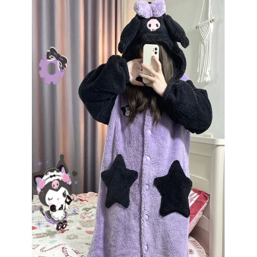 庫洛米睡袍女秋冬季大碼珊瑚絨睡衣法蘭絨可外穿連帽可愛卡通浴袍 庫洛米睡袍女秋冬季大碼珊瑚絨睡衣法蘭絨可外穿連帽可愛卡通浴袍
