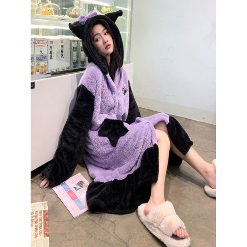 庫洛米睡袍女秋冬季大碼珊瑚絨睡衣法蘭絨可外穿連帽可愛卡通浴袍 庫洛米睡袍女秋冬季大碼珊瑚絨睡衣法蘭絨可外穿連帽可愛卡通浴袍