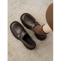 真軟皮金幣樂福鞋女復古202春季新款英倫平底單鞋一腳蹬小皮鞋女