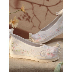 春夏新款漢服鞋子女翹頭綉花鞋演出古風刺綉古裝弓鞋老北京布鞋女