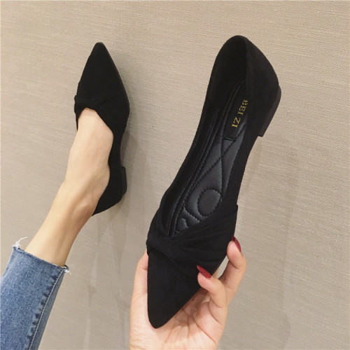 2025夏季新款百搭舒適黑色上班單鞋女溫柔時尚尖頭軟底平底鞋女鞋