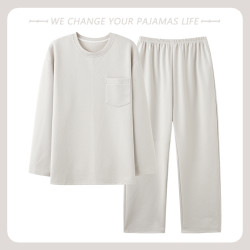 北極絨男士睡衣純棉春秋季長袖套頭簡約韓版休閒可外穿家居服套裝