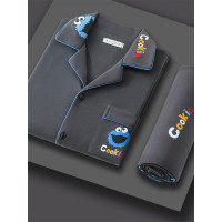 春秋季純棉卡通睡衣男士長袖加肥加大碼青年男款家居服套裝可外穿