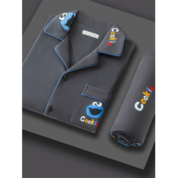 春秋季純棉卡通睡衣男士長袖加肥加大碼青年男款家居服套裝可外穿