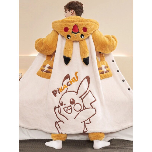 珊瑚絨睡衣男秋冬季青少年卡通睡袍法蘭絨加絨加厚男士浴袍家居服