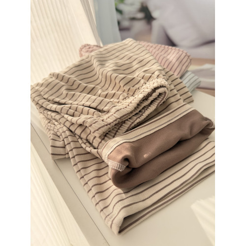 薄絨德絨睡褲女秋冬長褲加絨加厚磨毛寬鬆直筒條紋軟糯單獨家居褲