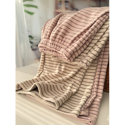 薄絨德絨睡褲女秋冬長褲加絨加厚磨毛寬鬆直筒條紋軟糯單獨家居褲