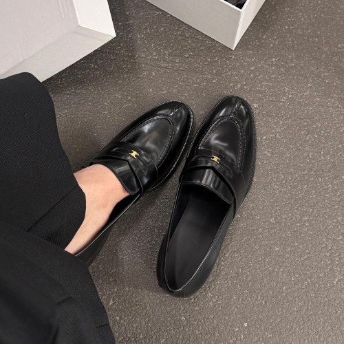 全牛皮~復古風小金釦真皮樂福鞋女圓頭平底單鞋一腳蹬粗跟小皮鞋