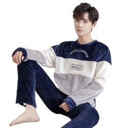 男士睡衣秋冬季珊瑚絨加厚加絨加大碼卡通青少年法蘭絨家居服冬款