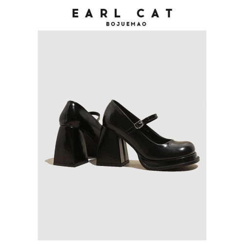 伯爵貓增高跟瑪麗珍鞋女2026春秋新款粗跟jk單鞋黑色真皮小皮鞋子