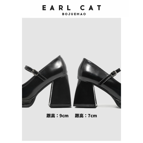 伯爵貓增高跟瑪麗珍鞋女2026春秋新款粗跟jk單鞋黑色真皮小皮鞋子