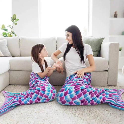 美人魚尾巴兒童睡袋成人沙發蓋毯寶寶防踢被親子款美人魚尾巴毛毯