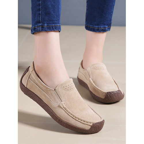 真皮豆豆鞋女鞋春秋款2025年新款一腳蹬牛筋底軟底懶人休閒媽媽鞋