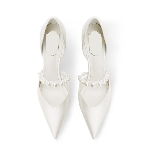 婚宴鞋女2025年新款白色綢緞面細高跟鞋中空絆帶氣質新娘禮服單鞋 婚宴鞋女2025年新款白色綢緞面細高跟鞋中空絆帶氣質新娘禮服單鞋