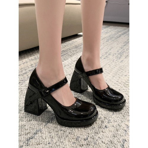 法式瑪麗珍鞋女2025年新款粗跟單鞋黑色辣妹高跟鞋芭比圓頭小皮鞋